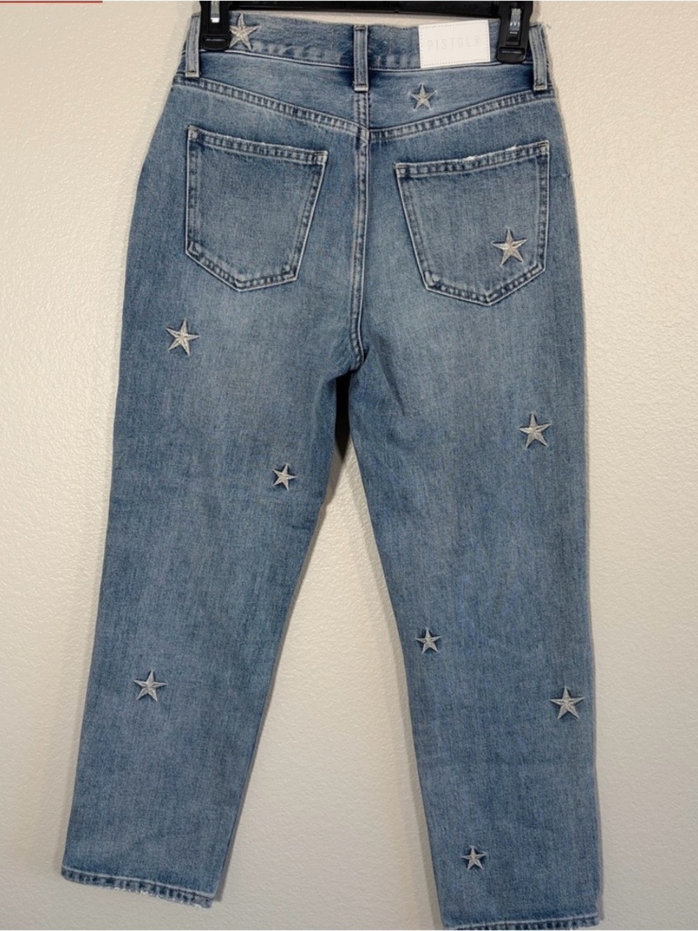 pistola Charlie Star Embroidered Light Blue Star Jeans Size 25 LIKE NEW - Picture 7 of 8